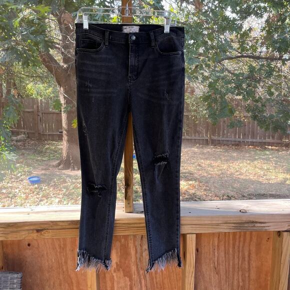 Free People Great Heights Frayed Skinny Jeans In Black Size 29 Waist - Picture 5 of 12